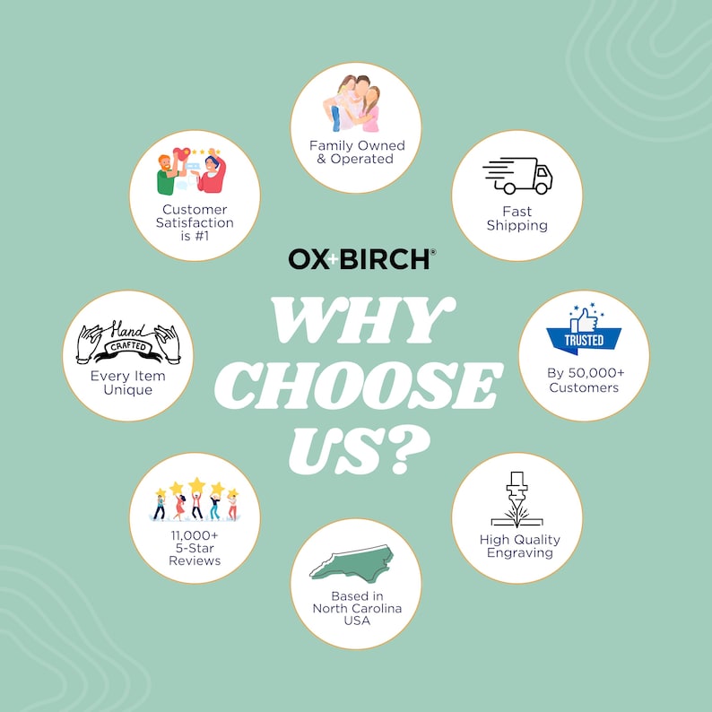 a circle with the words ox birch, why choose us?