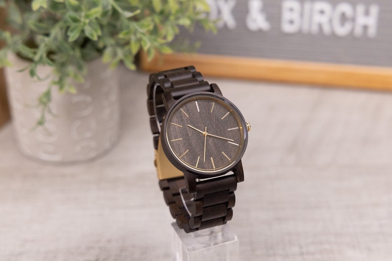 Reloj de madera para hombre, reloj de madera grabado, relojes personalizados para él, regalo del día del padre para novio papá marido hermano, regalos para él imagen 3