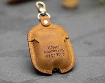 Engraved Leather Airpod Case, Personalized Anniversary Gift