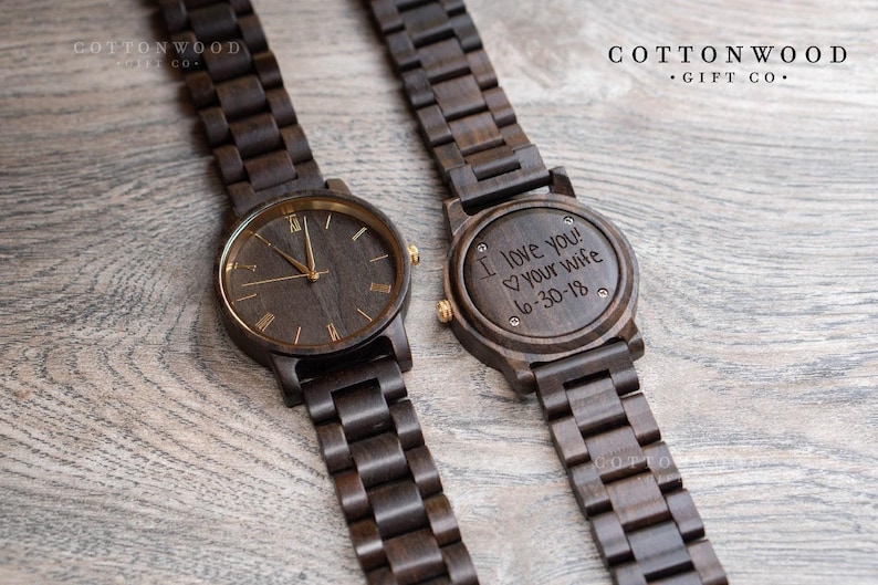 Personalized Wooden Watch for Men: Engraved Gift for Groom, Father of the Bride image 1