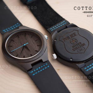 Police Officer Gifts Thin Blue Line Mens Wooden Watch Police Wife Police Girlfriend Police Officer Badge, Wood Watches, Police Gifts