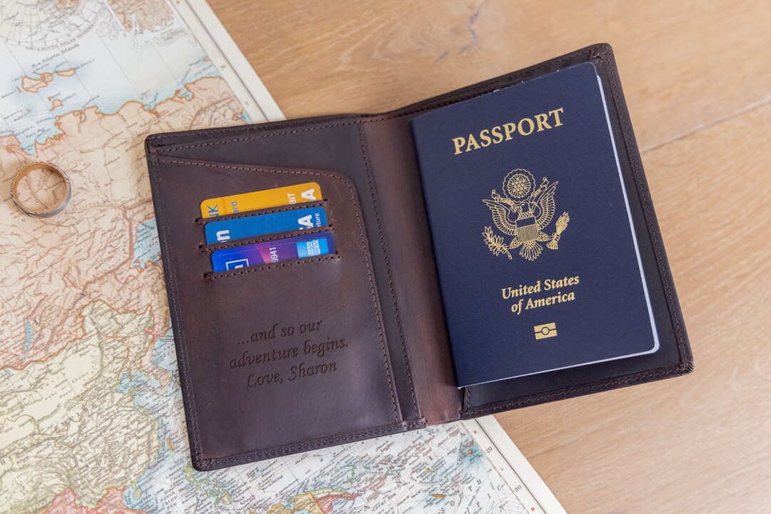 Personalized Leather RFID Passport Case, Engraved Passport Holder