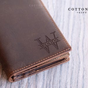 Billetera de cuero personalizada, billetera larga para hombre, regalos de aniversario para hombre, billetera plegable de cuero larga, regalo de esposa a esposo, billetera RFID para hombre