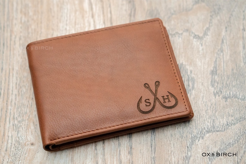 brown color wallet is made with genuine leather, engraved and personalized with a special message on the inside and with a monogram or name on the front