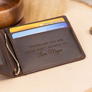 Mens Personalized Slim Leather Wallet, Money Clip, Gifts for Man, Anniversary Gifts for Dad, Money Clip, Husband Gift, RFID Mens Wallet image 4