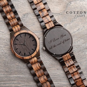Custom Engraved Wood Watch, Personalized Gift for Men, Engraved Wooden Watch, Anniversary Gifts for Husband, Father&#39;s Day Gift