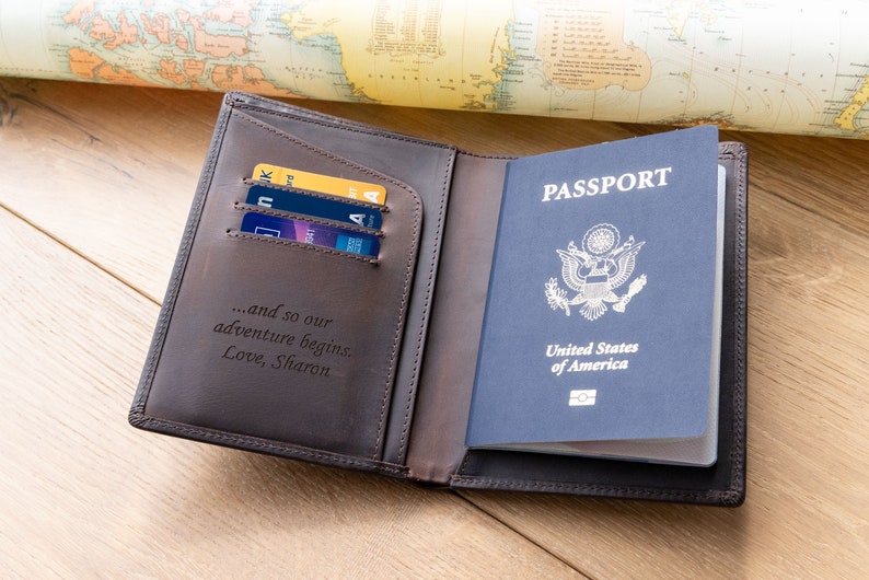 Genuine Leather Passport Cover, Traveler Gift, RFID Passport Holder, Engraved Travel Gift Gifts for Him, Passport Wallet, Passport Case image 2