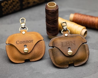 Personalized Leather AirPod Pro Case, Cowhide Snap Closure