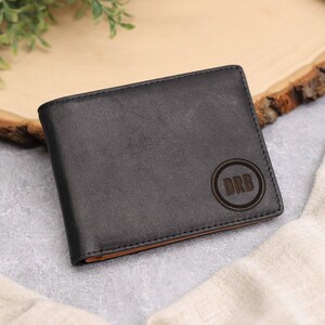 Cartera de cuero negro genuino, regalos para el día del padre para hombres, regalo personalizado para compañeros de trabajo, hermano, papá, esposo, billetera de cuero RFID