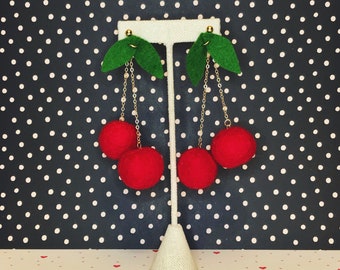 Maraschino Cherry Felt Earrings | Honey Loom Designs