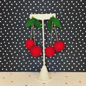 Maraschino Cherry Felt Earrings | Honey Loom Designs