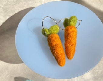 Carrot Earring | Honey Loom Designs | Easter Earring | Spring Earrings | Spring Vibes | Needle Felted Jewelry