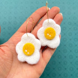 Fried Egg Earring | Honey Loom Designs | Needle felted Earring | Foodie Earrings