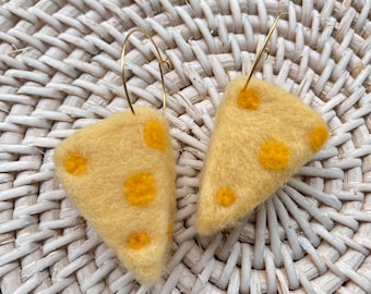 Swiss Cheese Earring | Honey Loom Designs | Needle Felted Earring | Foodie Earrings