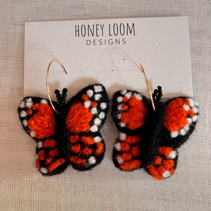 Monarch Butterfly Earrings | Honey Loom Designs | Needle Felted Earrings