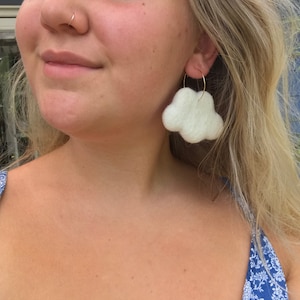 Needle Felted Cloud Earrings - Handmade Wool Jewelry, Whimsical Accessories, Honey Loom Designs
