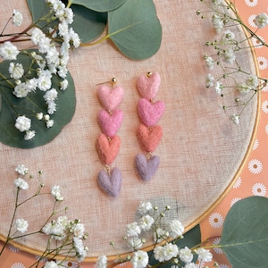 Mini Heart Felt Dangle | Honey Loom Designs | Needle Felted Earrings