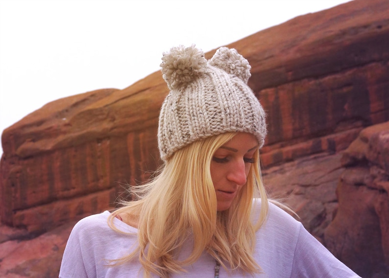Double Pom Pom Hat Knit Womens Beanie Etsy Double Pom Pom Hat Knit Womens Beanie Etsy