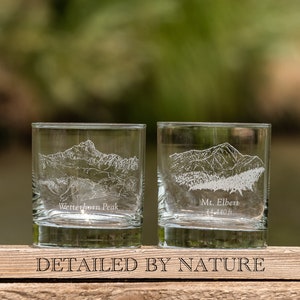 Set of 2 laser etched 14er mountain whiskey/rocks glasses