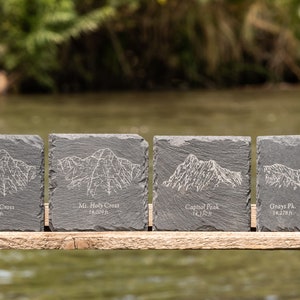 Set of 4 laser etched 14er mountain stone coasters