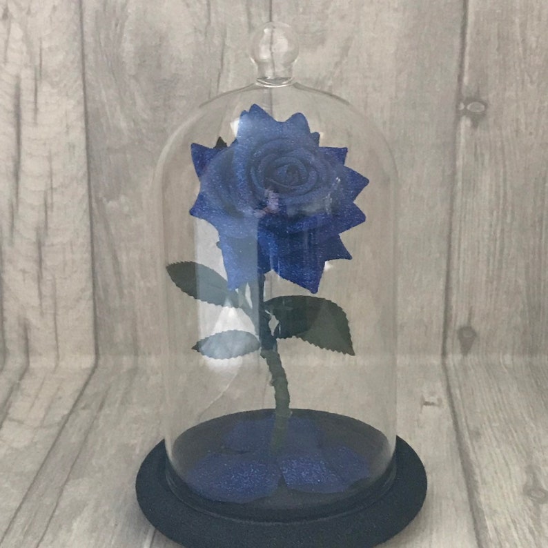 Beauty /& The Beast Enchanted birthday gift, Royal Blue wedding centrepiece Mother/'s Day Inspired Rose Dome Light