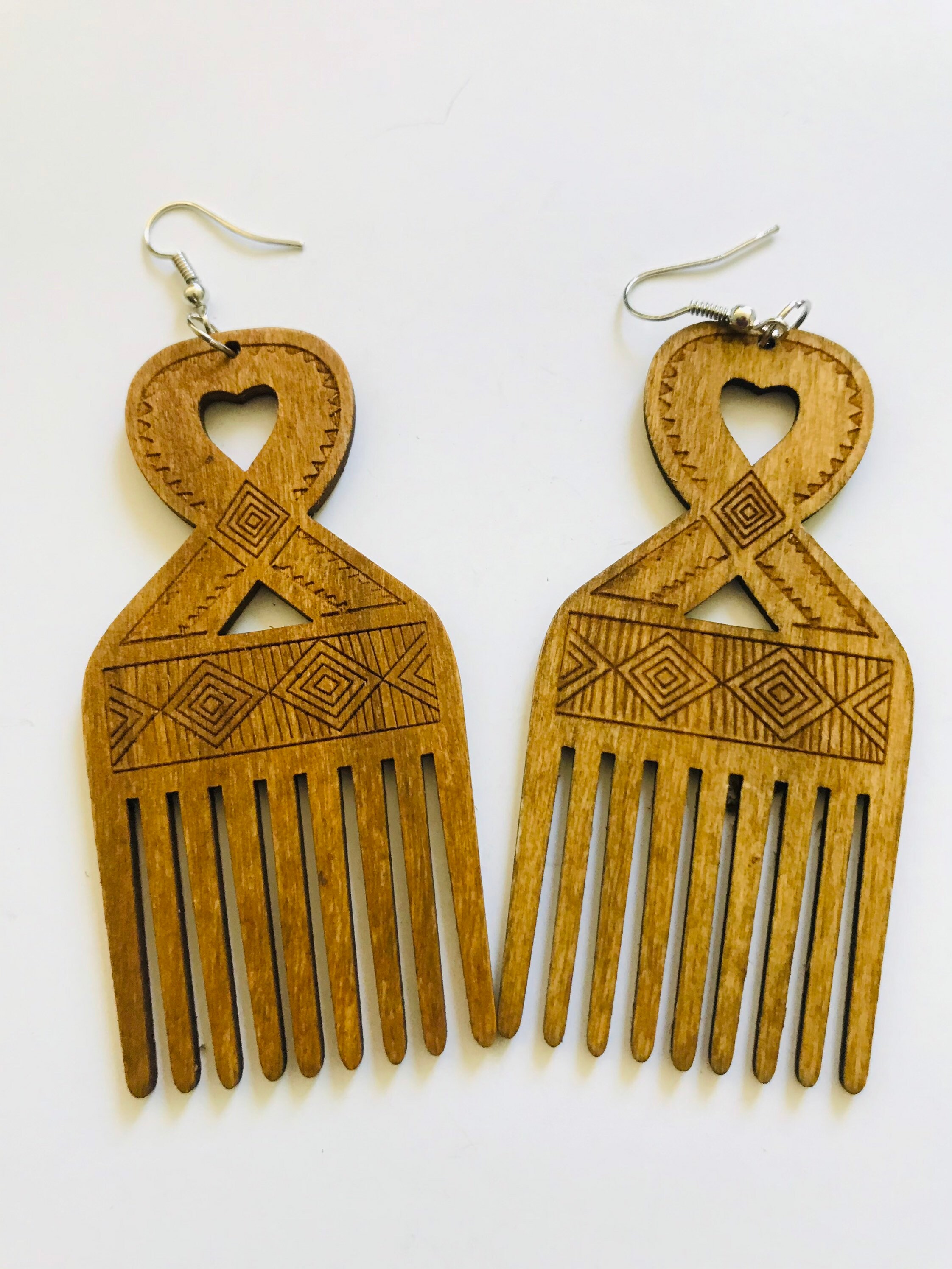 Afro pick Earrings Ethnic Wooden African Earrings Africa Etsy