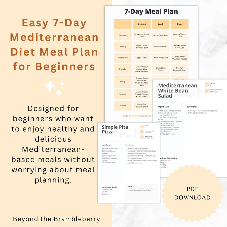 Easy 7-day Mediterranean Diet Meal Plan Ebook | Printable Meal Plan ...