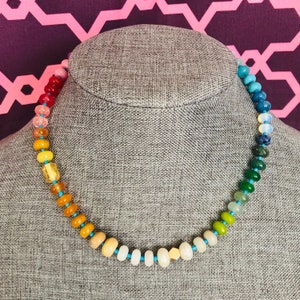 Rainbow Stone Necklace Summer gemstone jewelry customizable birthday gift bracelet colorful pearls gold quartz crystal semiprecious trendy
