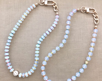 Opal opalite moonstone gemstone custom rainbow smiley ts12 necklace showgirl jewelry semiprecious gold rondelle crystal anthropologie trend