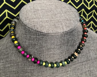 Mother's Day Rainbow Gemstone rondelle necklace candy agate semiprecious crystal oval crystals anthropologie crown gold 80s 90