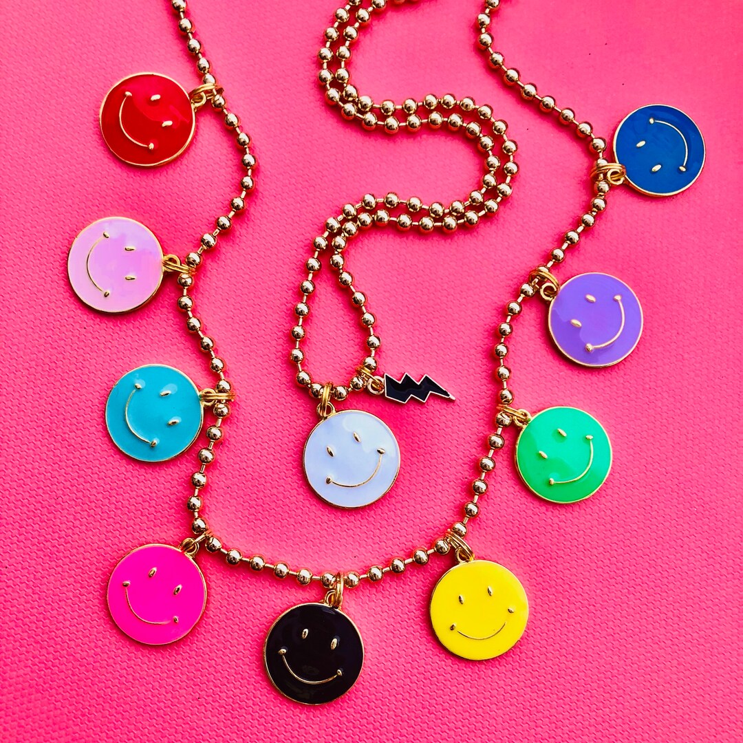 Simley With Chain Smiley Face Gold Ball Chain Necklace Jewelry Christmas Gift Teen Happy ...
