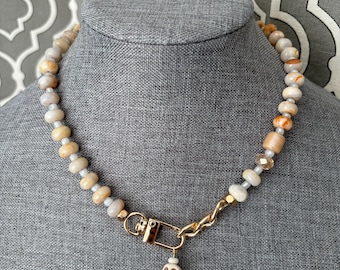 Trendy Neutral Gemstone rondelle necklace with charms agate semiprecious crystal oval crystals anthropologie necklace crown gold 80s 90
