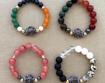 Caviar fish sea ocean nautical jewelry sturgeon osetra kaluga beluga mothers day gemstone crystals 18k gold filled bracelet healing stones