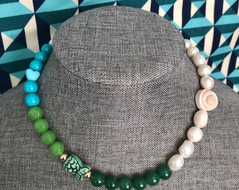 Mermaid Shell beach summer bride bridesmaid necklace jewelry jade turquoise heart charms choker crystals gold trendy happy lucky all good