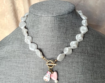 Easter Bunny Pearl Necklace Pearl Rainbow Stone Spring gemstone jewelry birthday gift crystal trendy