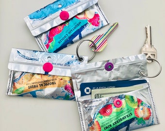 Recycled Wallet Earth Day Capri Sun Drink Pouch Kool Aid keychain upcycled repurposed eco friendly coin purse save the planet moon glow