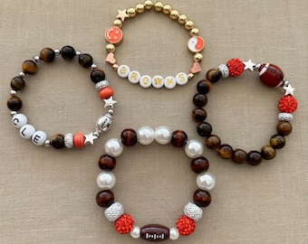 18k Gold filled bead Ohio Cleveland football personalized stackable bracelets jewelry brownies college university crystals stone wood pearls