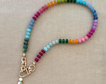 Bold Rainbow Necklace gemstone summer jewelry semiprecious pendant customizable mothers day birthday gift charm bracelet gold quartz crystal