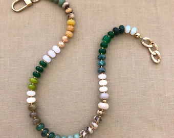 Ombre Rainbow Stone Necklace Summer gemstone jewelry custom birthday gift bracelet colorful pearls gold quartz crystal semiprecious trendy