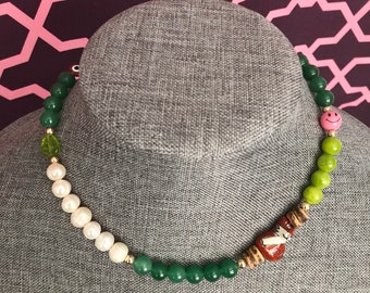 Pearl Fox Jade Mothers Day Birthday gift wedding graduation summer bamboo asian lotus flower smiley charms crystals gold necklace trendy