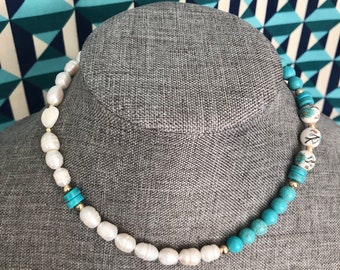 Modern Pearl Lotus Flower Asian pearl turquoise necklace mothers day birthday gift bridesmaid wedding gold jewelry heart charm crystal lucky