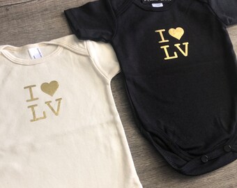 I love Las Vegas Baby Kids onesie t-shirt souvenir gift metallic gold travel vacation nevada
