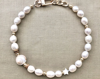 Large shell beach summer jewelry viral trending statement necklace pearl gold bead necklace wedding bridesmaid birthday graduation gift tj