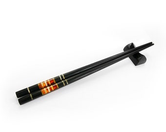 Black Oak Chopsticks, Baltic Amber, Gold Leaf 23ct | Chińskie Pałeczki, Czarny Dąb, Bursztyn Bałtycki, Złoto Płatkowe 23 karaty