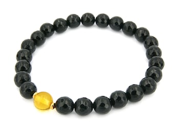 Amber bracelet with black onyx, bursztynowa bransoletka z czarnym onyksem