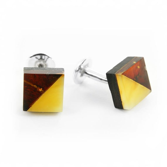 Baltic Amber, Black Oak Wood, and Sterling Silver Square Bead Necklace Baltic Amber, Black Oak Wood, and Sterling Silver Square Bead Necklace