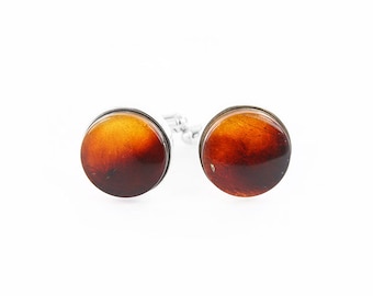 Cufflinks round - black oak, amber, silver, wood
