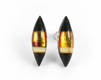 Amber earrings silver and wood black oak, earrings made of amber, silver and black oak