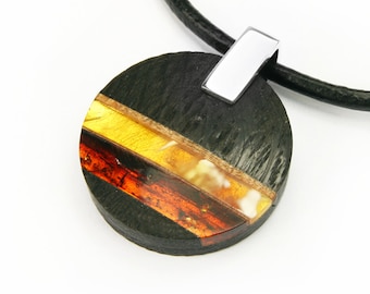 WO2 pendant - amber, silver, black oak