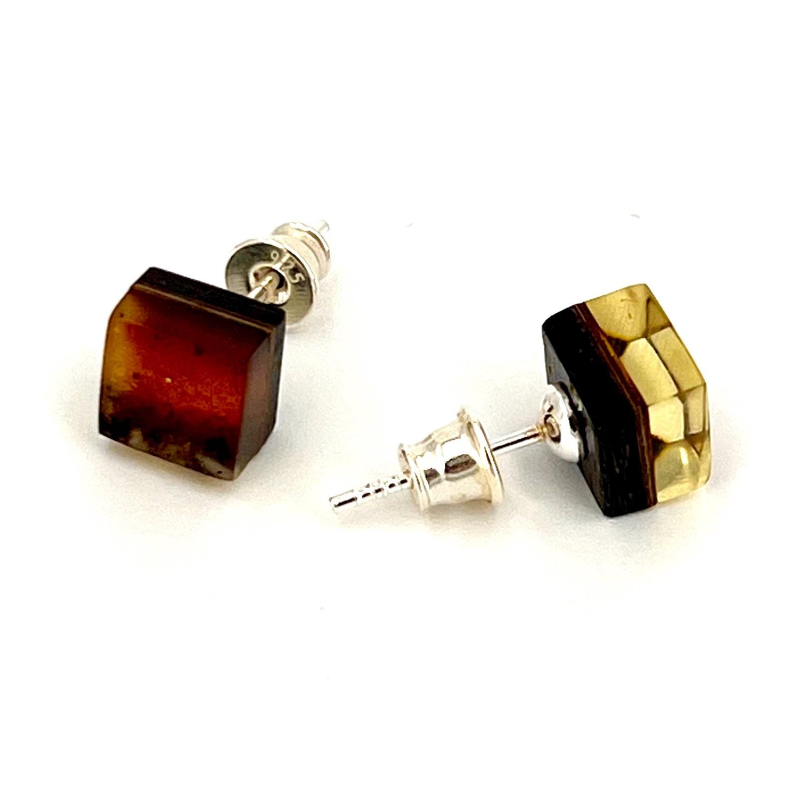 Amber, Silver, and Black Oak Cube Earrings 8x8x5mm - Etsy